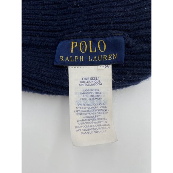 Polo Ralph Lauren Horse Racing Navy Triple Pony Beanie Hat READ - Picture 6 of 6